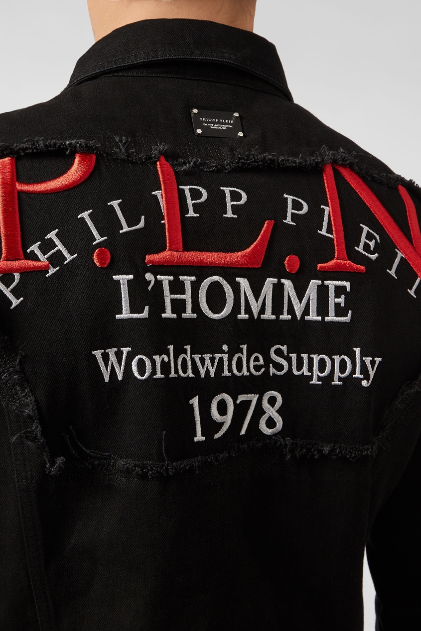 фото Черная куртка с вышивкой и шипами Philipp plein