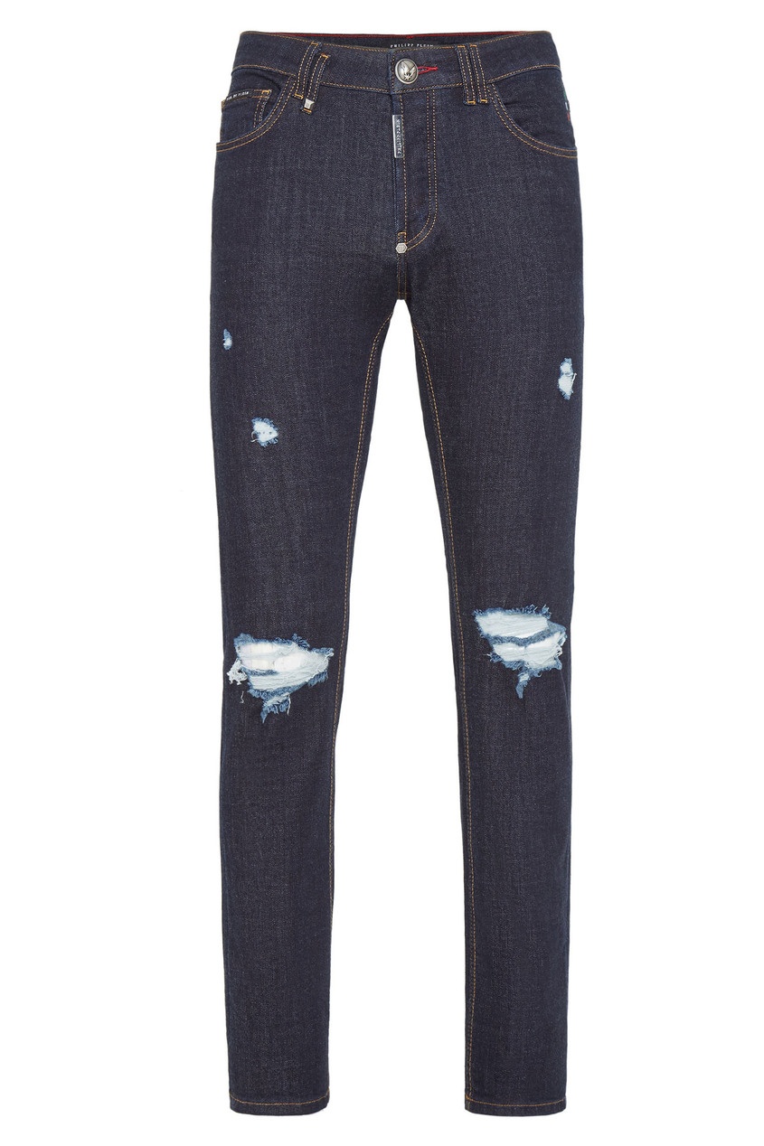 фото Синие джинсы с рваным эффектом Philipp plein