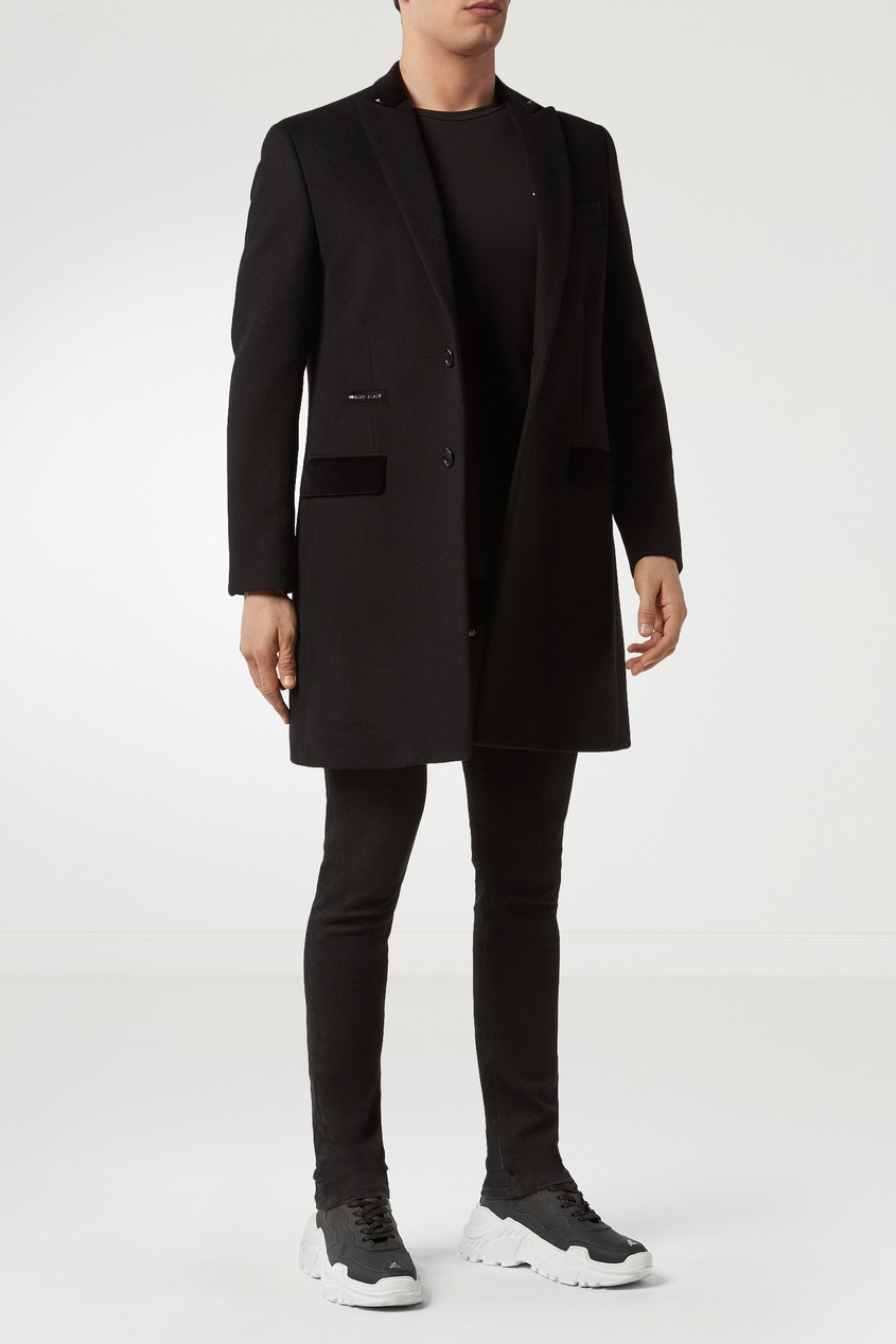 фото Черное пальто с вышивкой Philipp plein