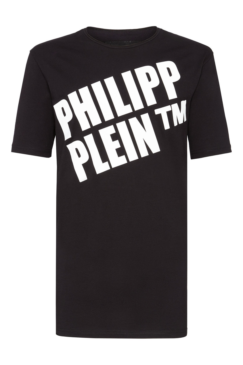 фото Черная футболка с белым логотипом Philipp plein