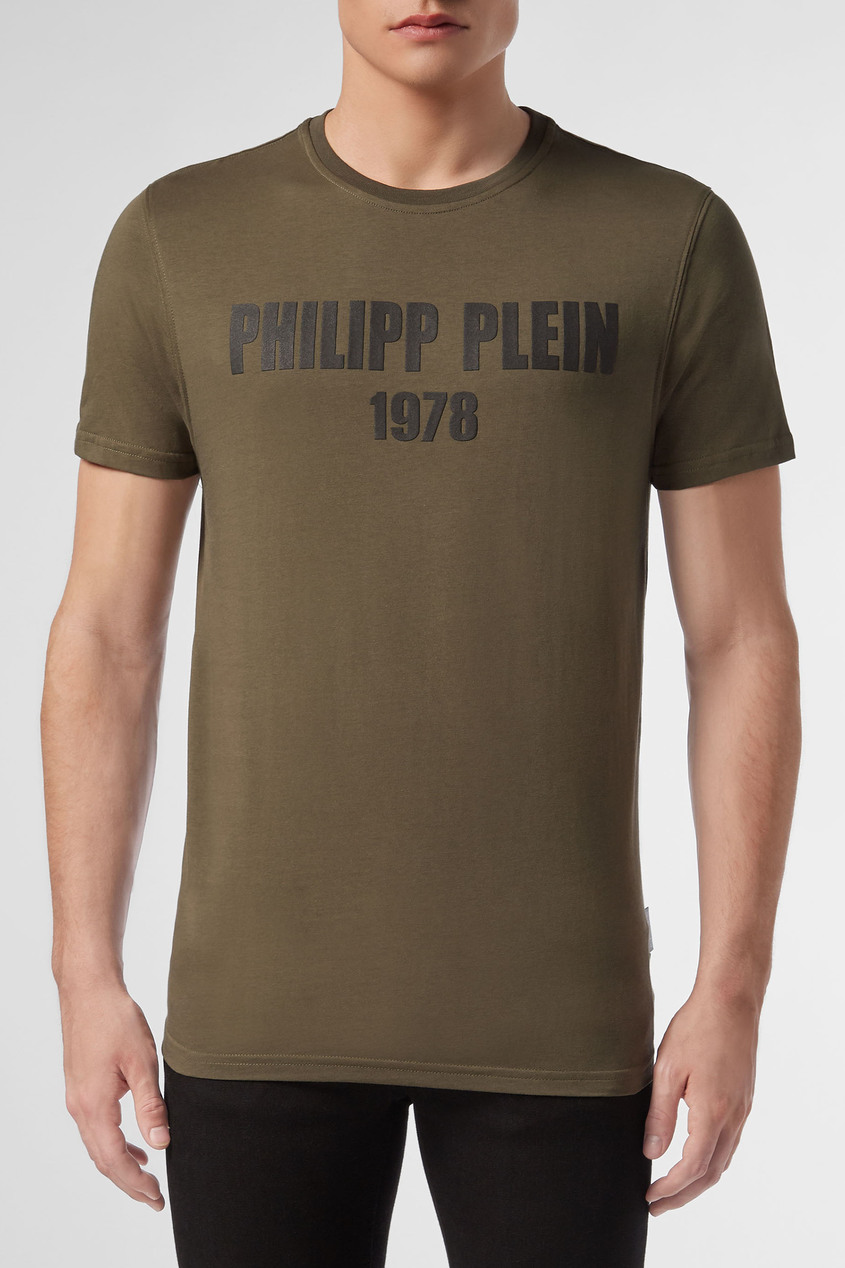 фото Зеленая футболка с черным логотипом Philipp plein