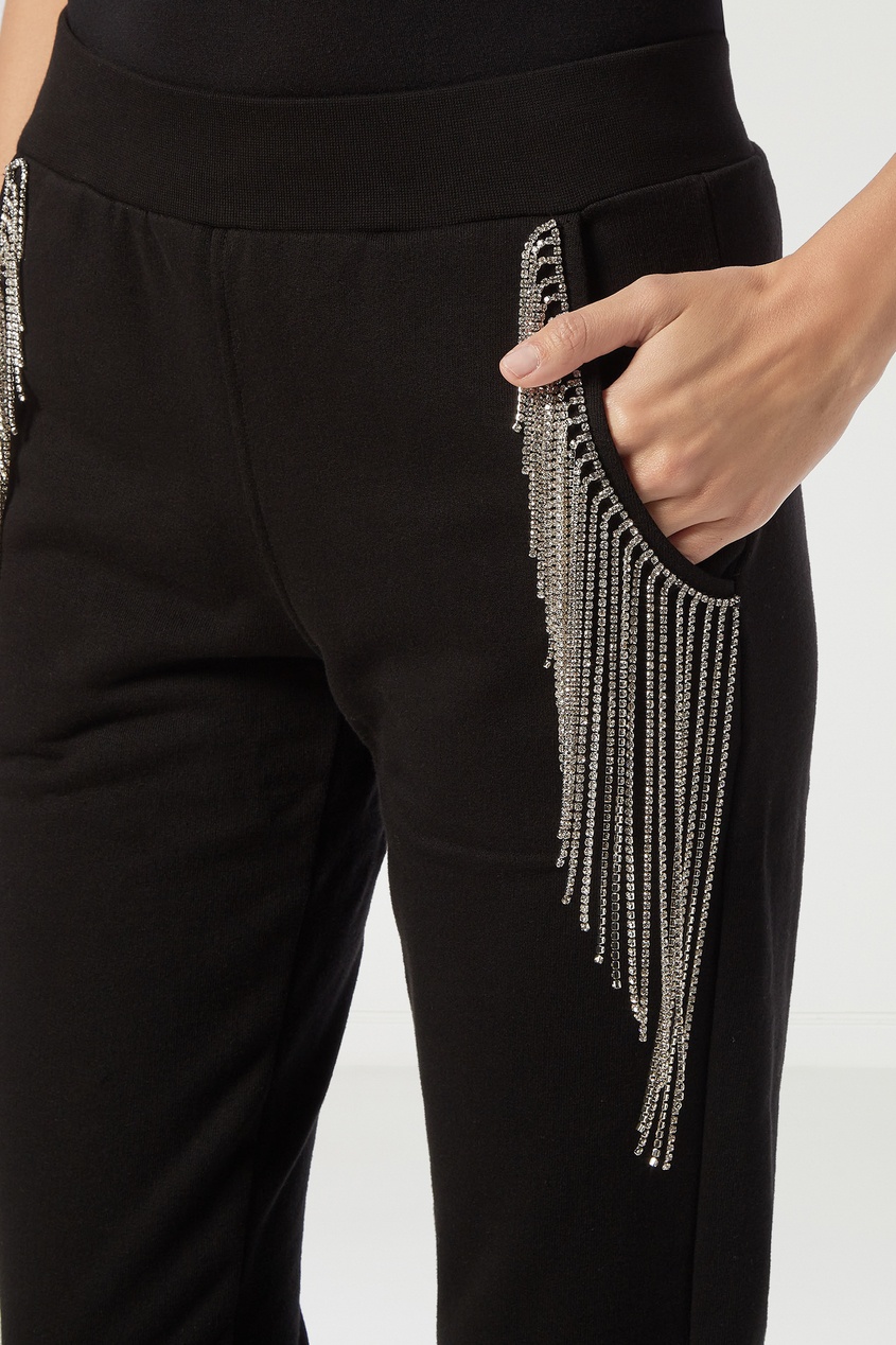 фото Черные брюки с отделкой кристаллами philipp plein
