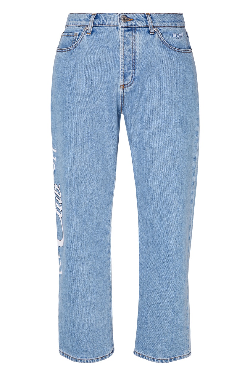 фото Голубые укороченные джинсы с принтом msgm
