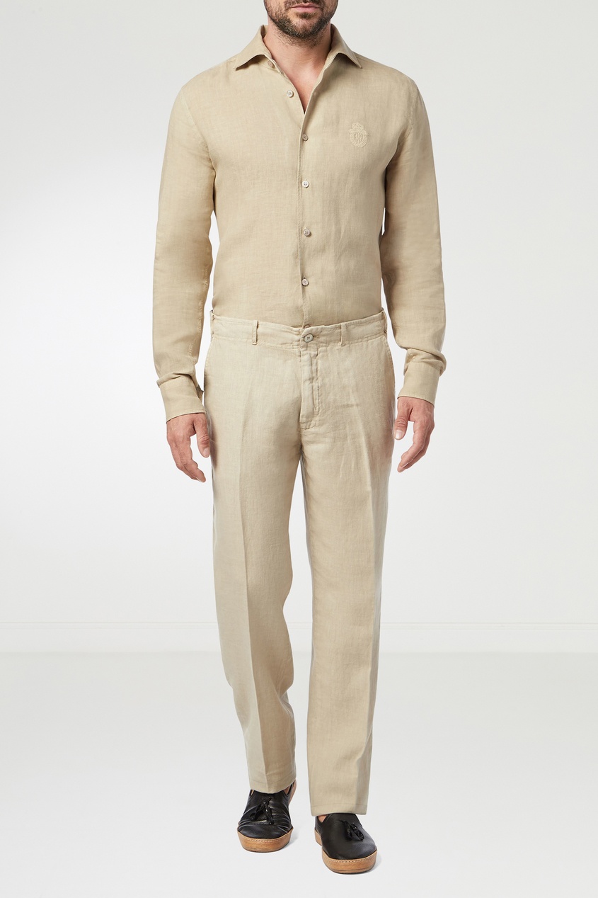 

Льняные брюки песочного оттенка, Бежевый