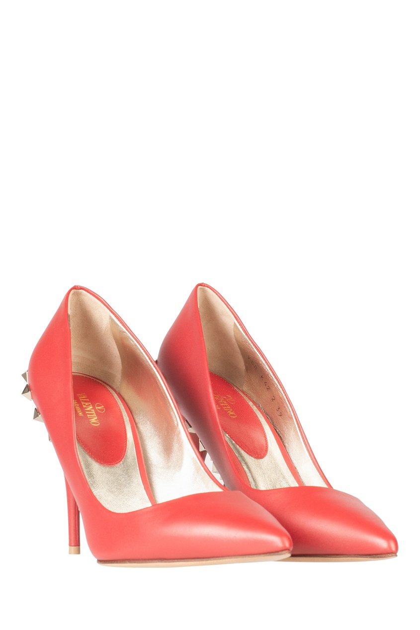 фото Коралловые кожаные туфли с отделкой valentino