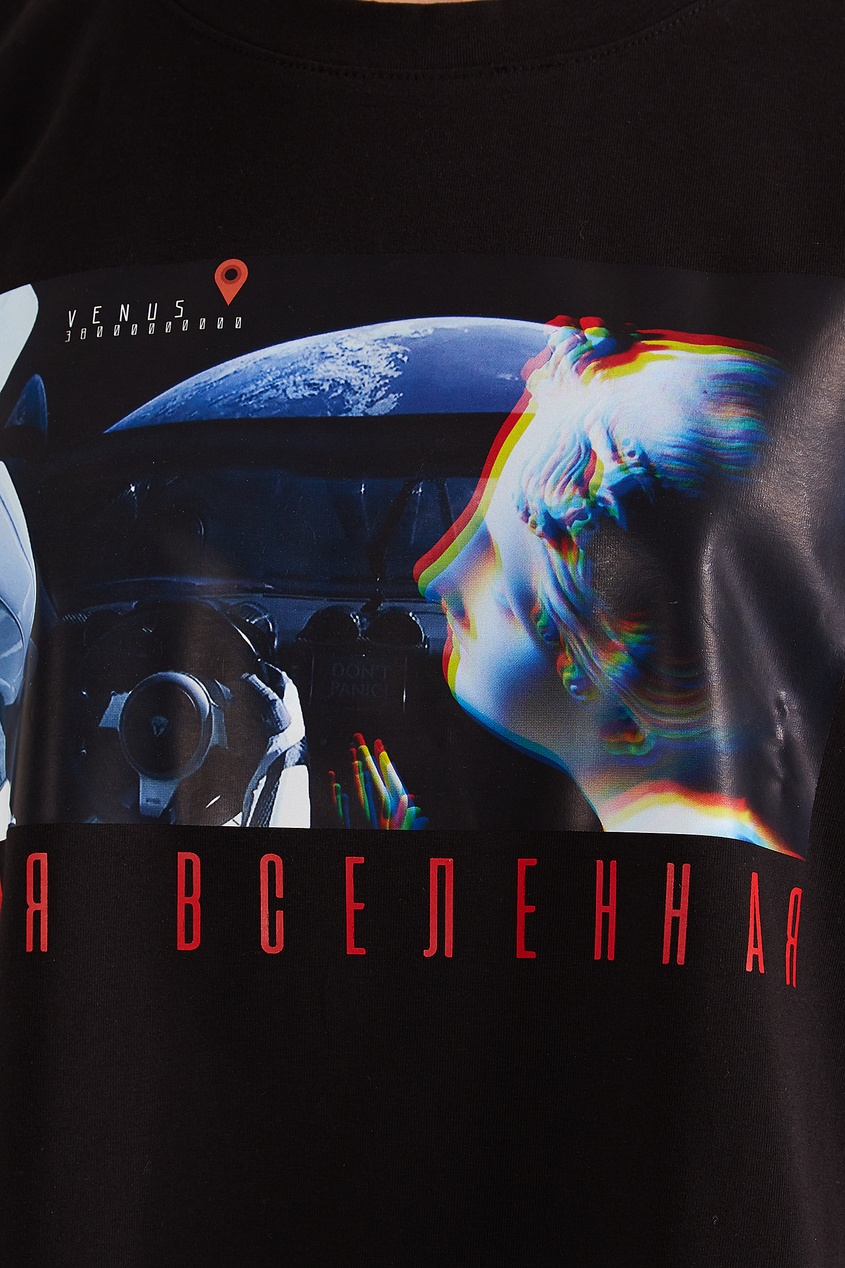 фото Черная футболка с космическим принтом katya dobryakova