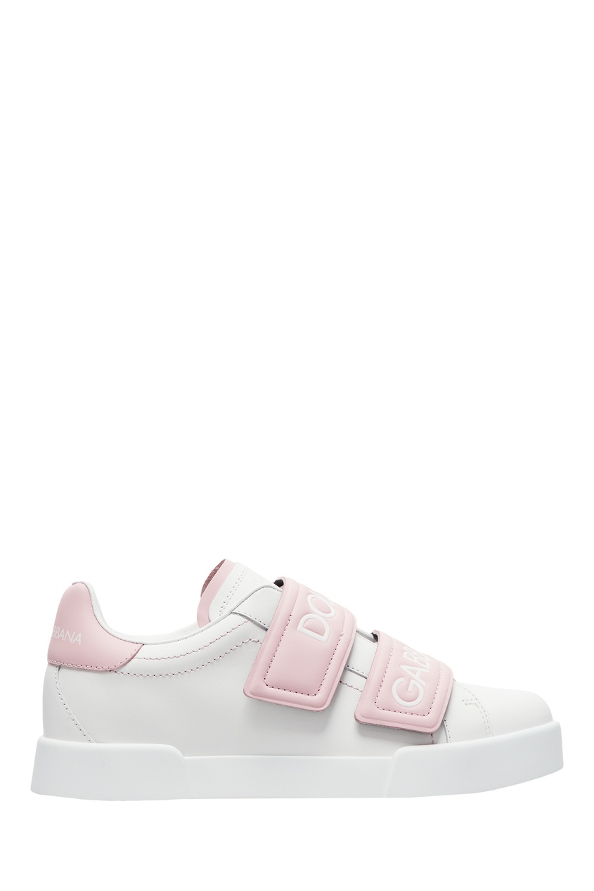 Розово-белые кроссовки на липучке