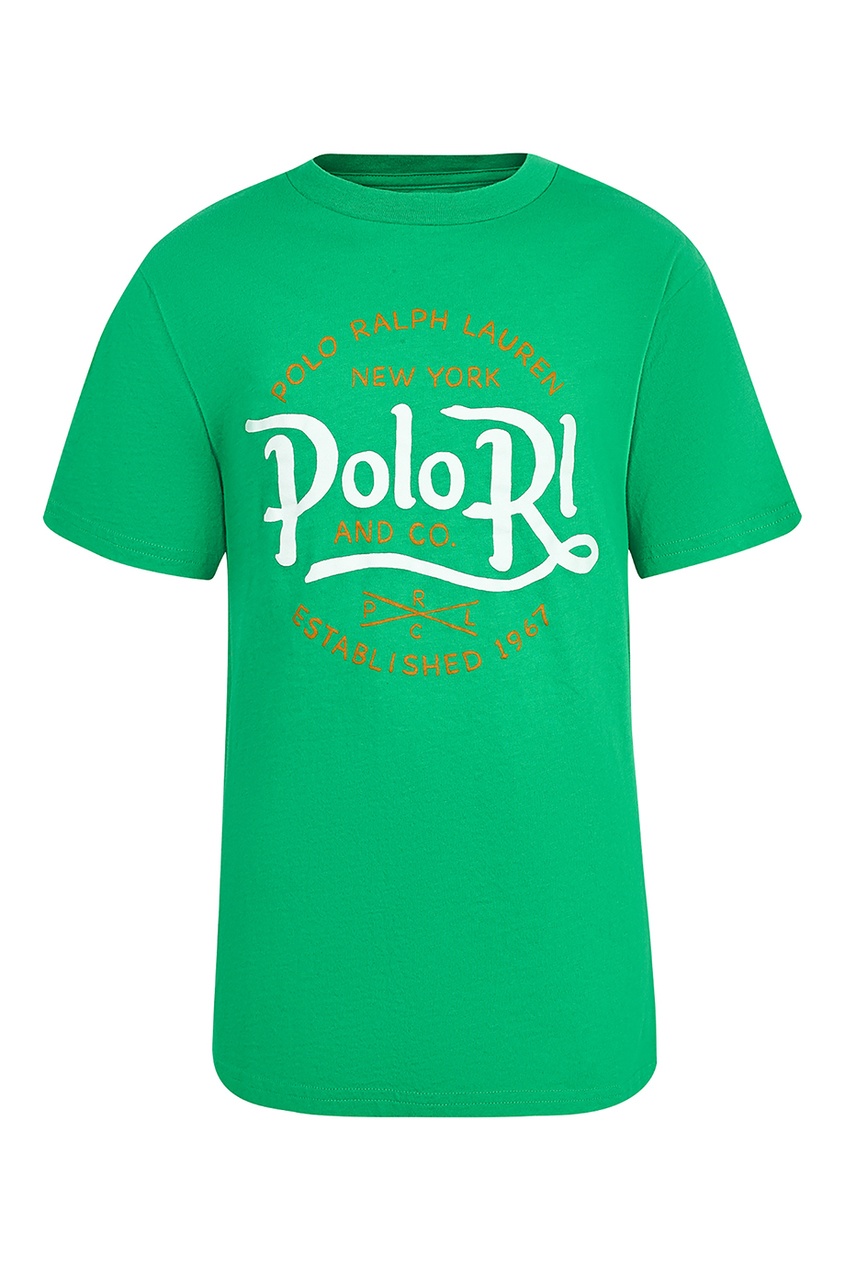 фото Зеленая футболка с логотипом polo ralph lauren kids