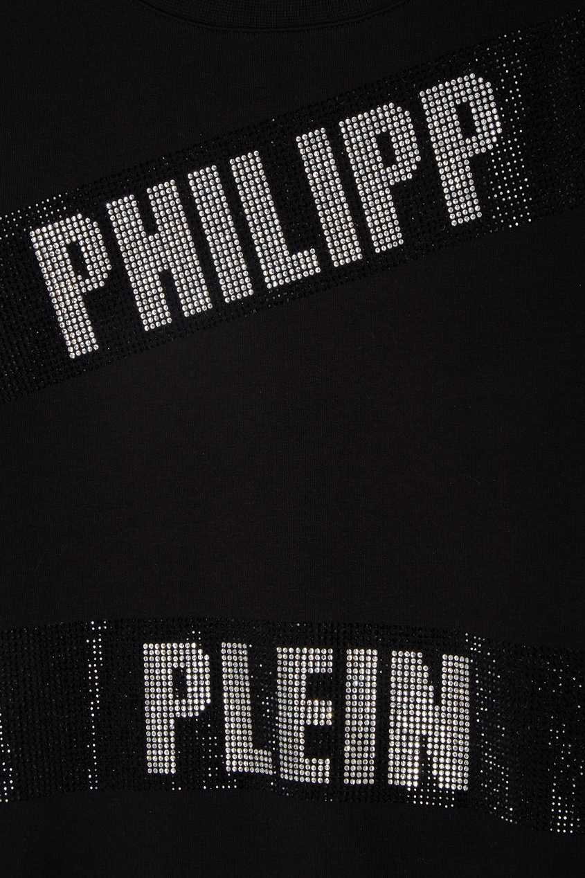 фото Черный свитшот со стразами Philipp plein kids