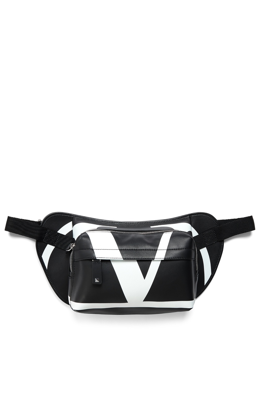 фото Черно-белая кожаная сумка на пояс Valentino