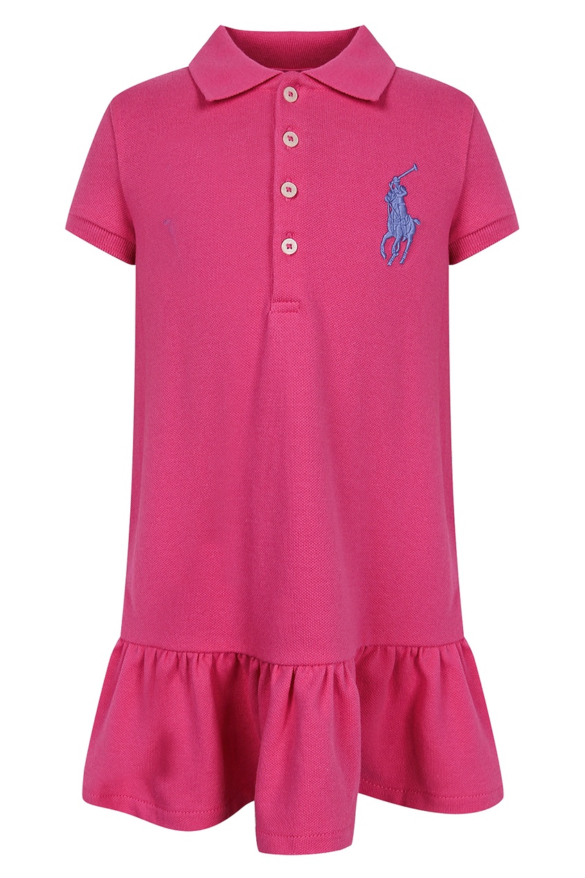 фото Розовое платье с оборкой и вышивкой polo ralph lauren kids