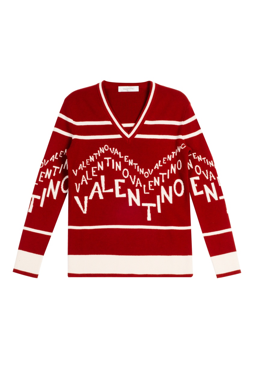 Терракотовый пуловер с контрастной отделкой от Valentino