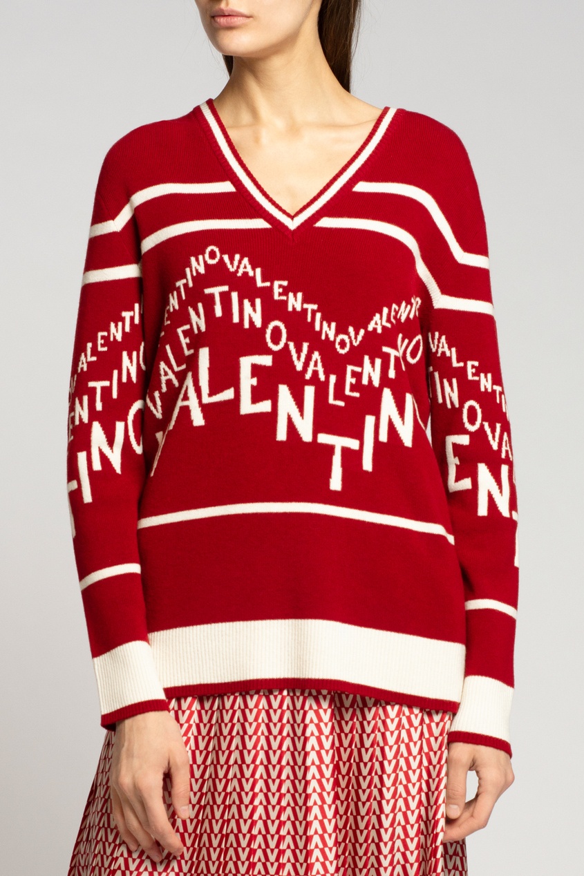 фото Терракотовый пуловер с контрастной отделкой Valentino
