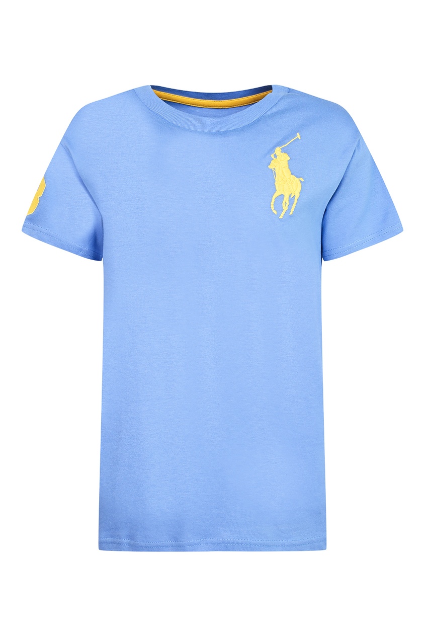 фото Голубая футболка с контрастной отделкой polo ralph lauren kids