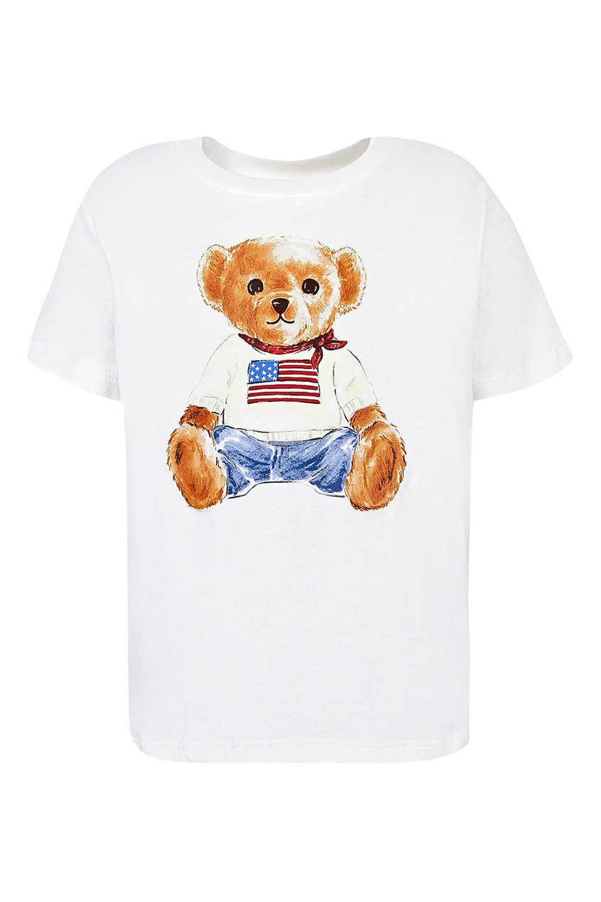 фото Белая футболка с изображением медведя Ralph lauren kids