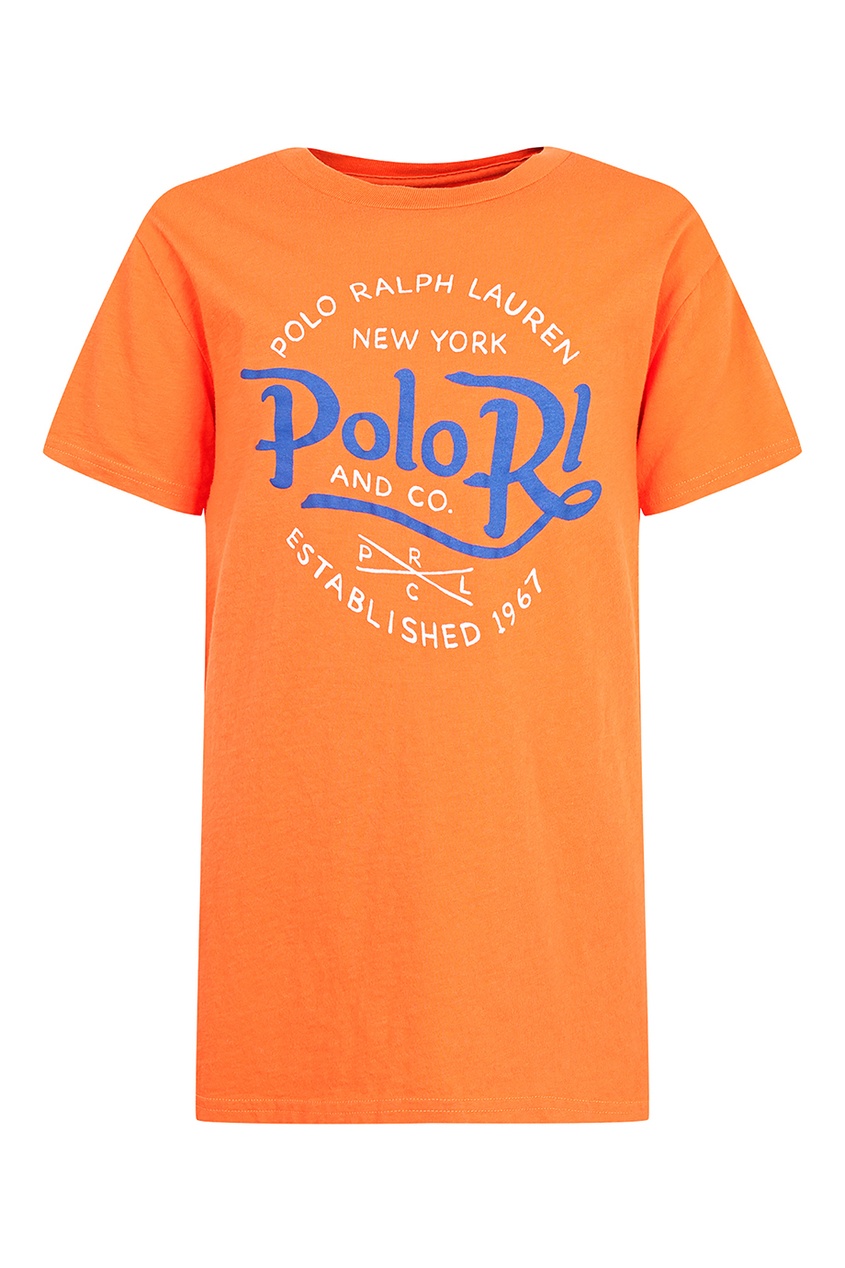 фото Оранжевая футболка с логотипом polo ralph lauren kids