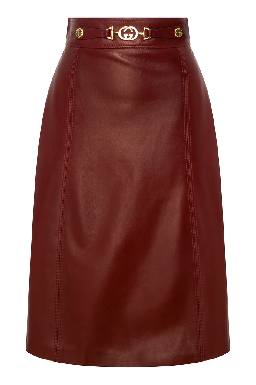 фото Бордовая кожаная юбка миди Gucci