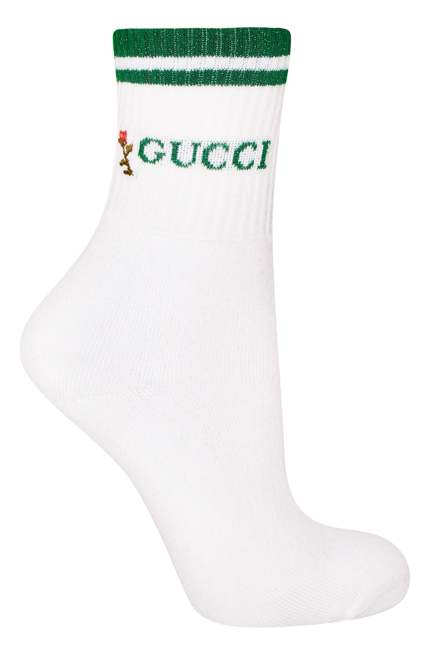 фото Зелено-белые носки с логотипом Gucci