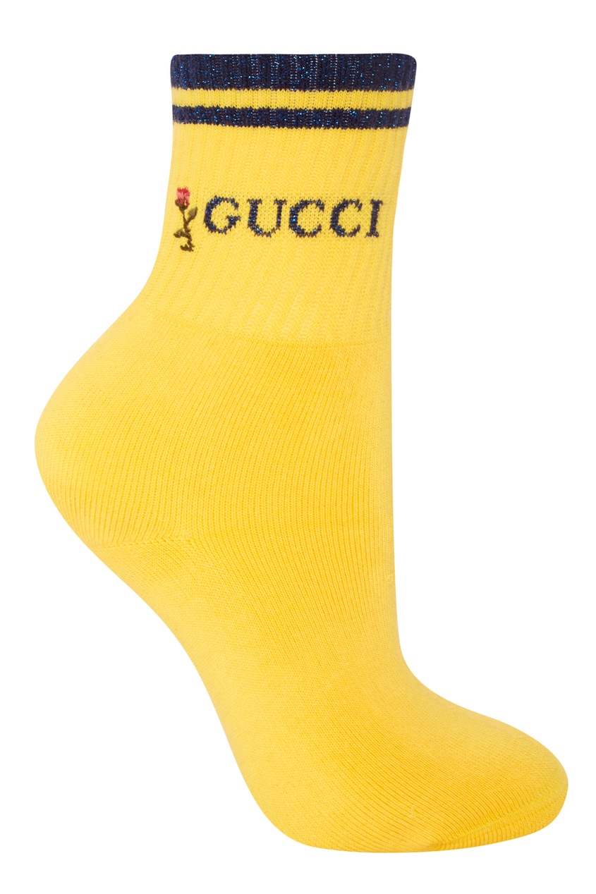 фото Желтые носки с синим логотипом Gucci