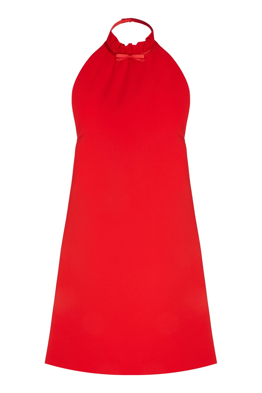 Красное платье мини с бантом на шее от Miu Miu