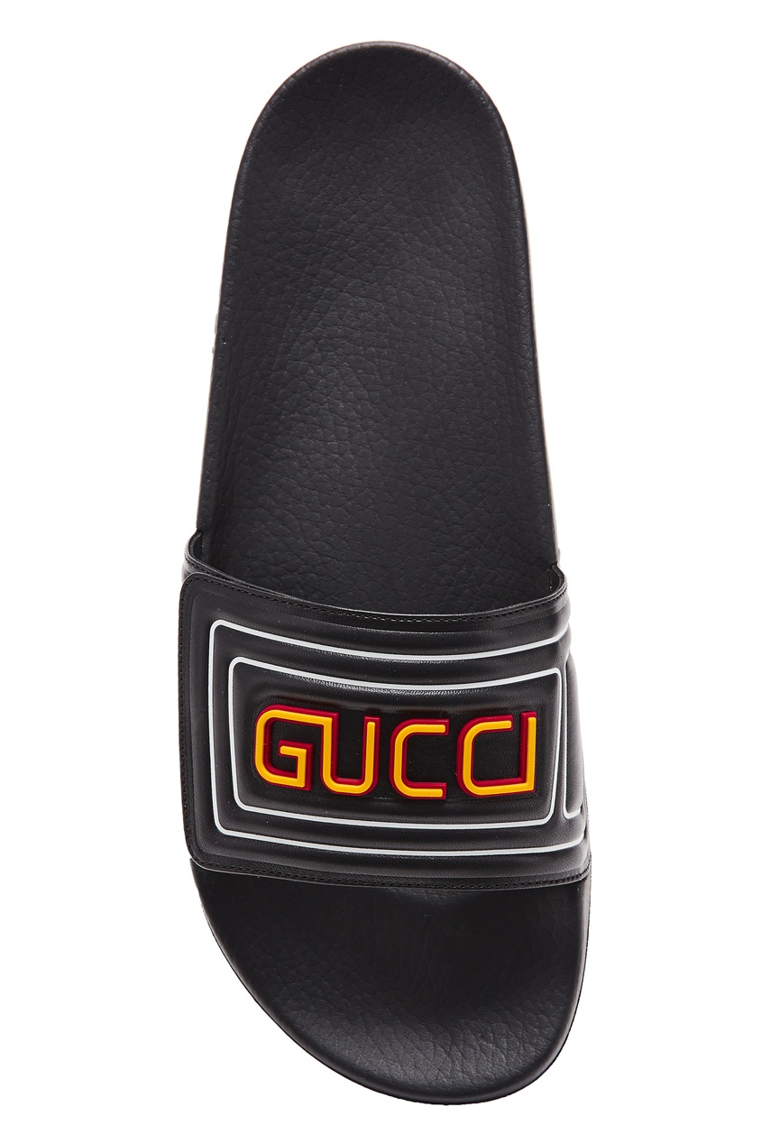 фото Черные пантолеты с ярким логотипом Gucci man