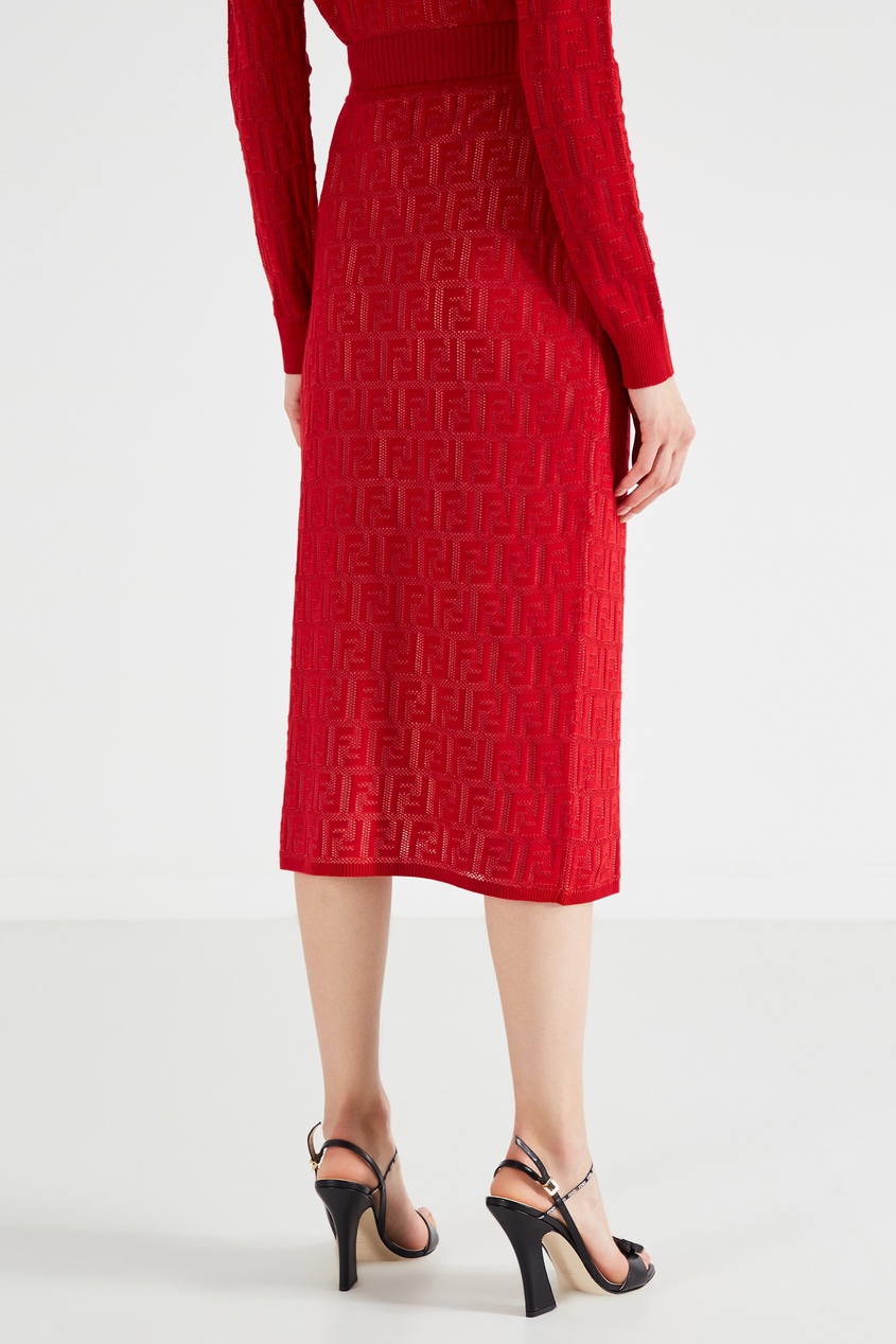 фото Юбка миди из сетчатой ткани красного цвета Fendi