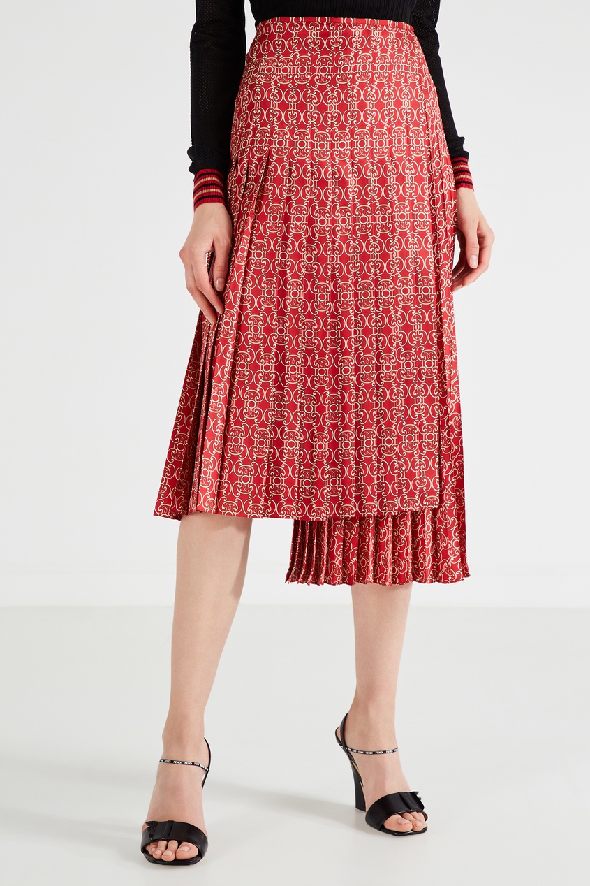 фото Красная асимметричная юбка с узором fendi