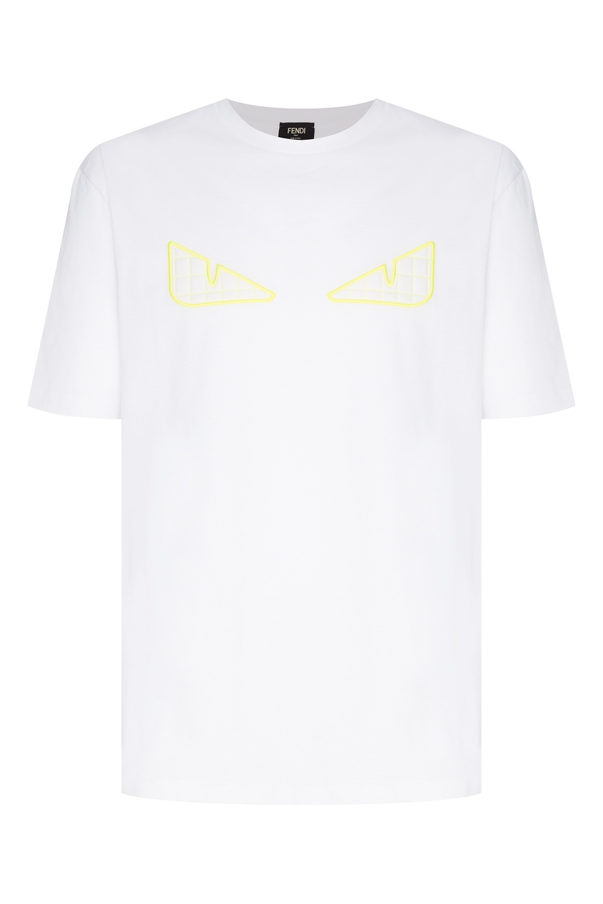 фото Белая хлопковая футболка с короткими рукавами и ярко-желтым рисунком fendi