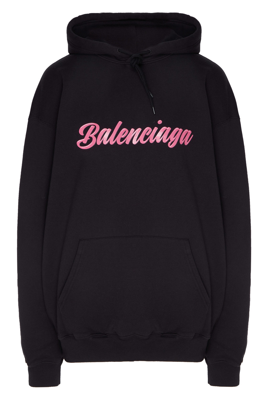 фото Черное худи с розовым логотипом Balenciaga