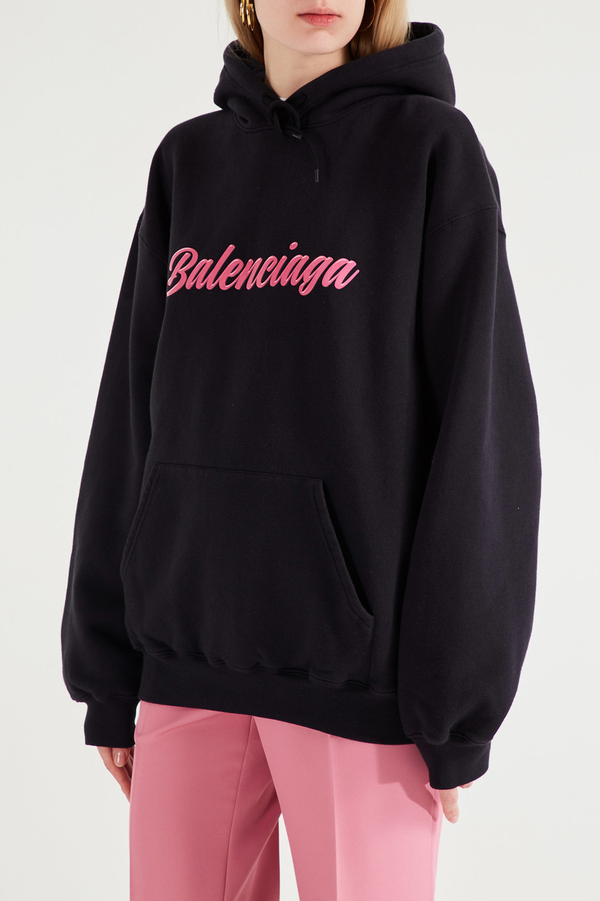 фото Черное худи с розовым логотипом Balenciaga