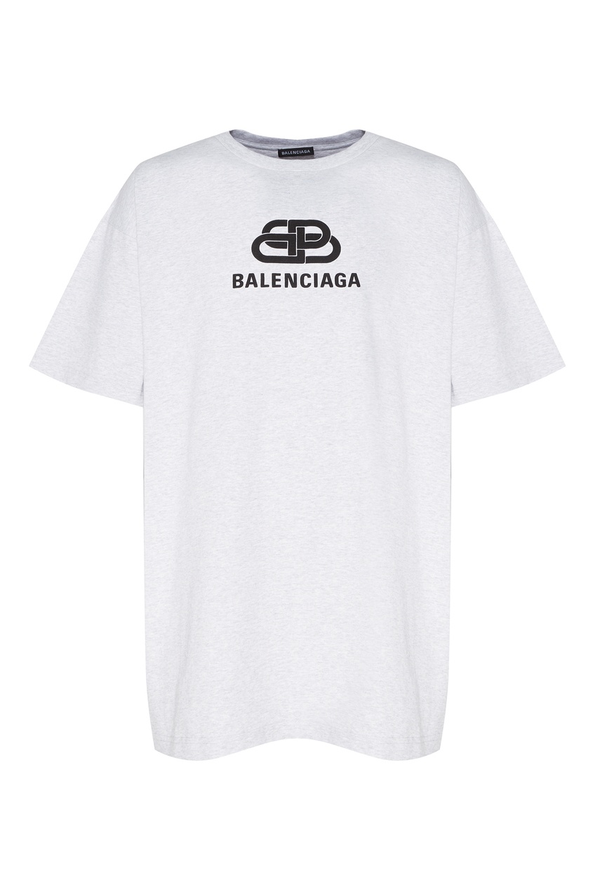 фото Серая футболка с логотипом и монограммой balenciaga