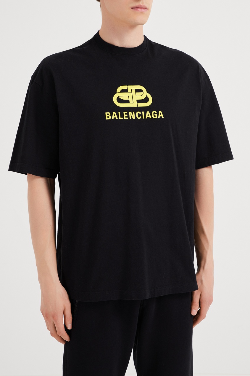 фото Футболка с ярко-желтым логотипом Balenciaga man