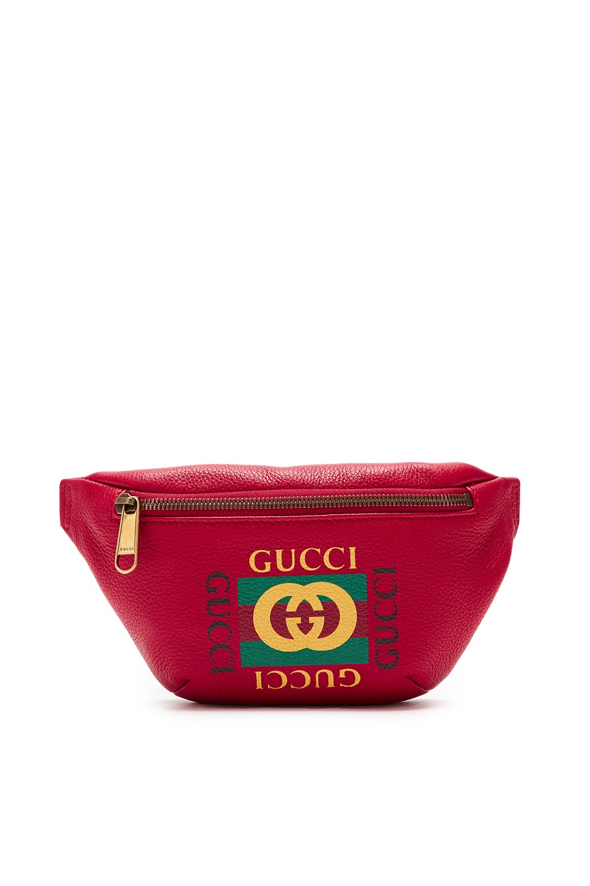 Шелковая красная сумка на пояс с логотипом от Gucci