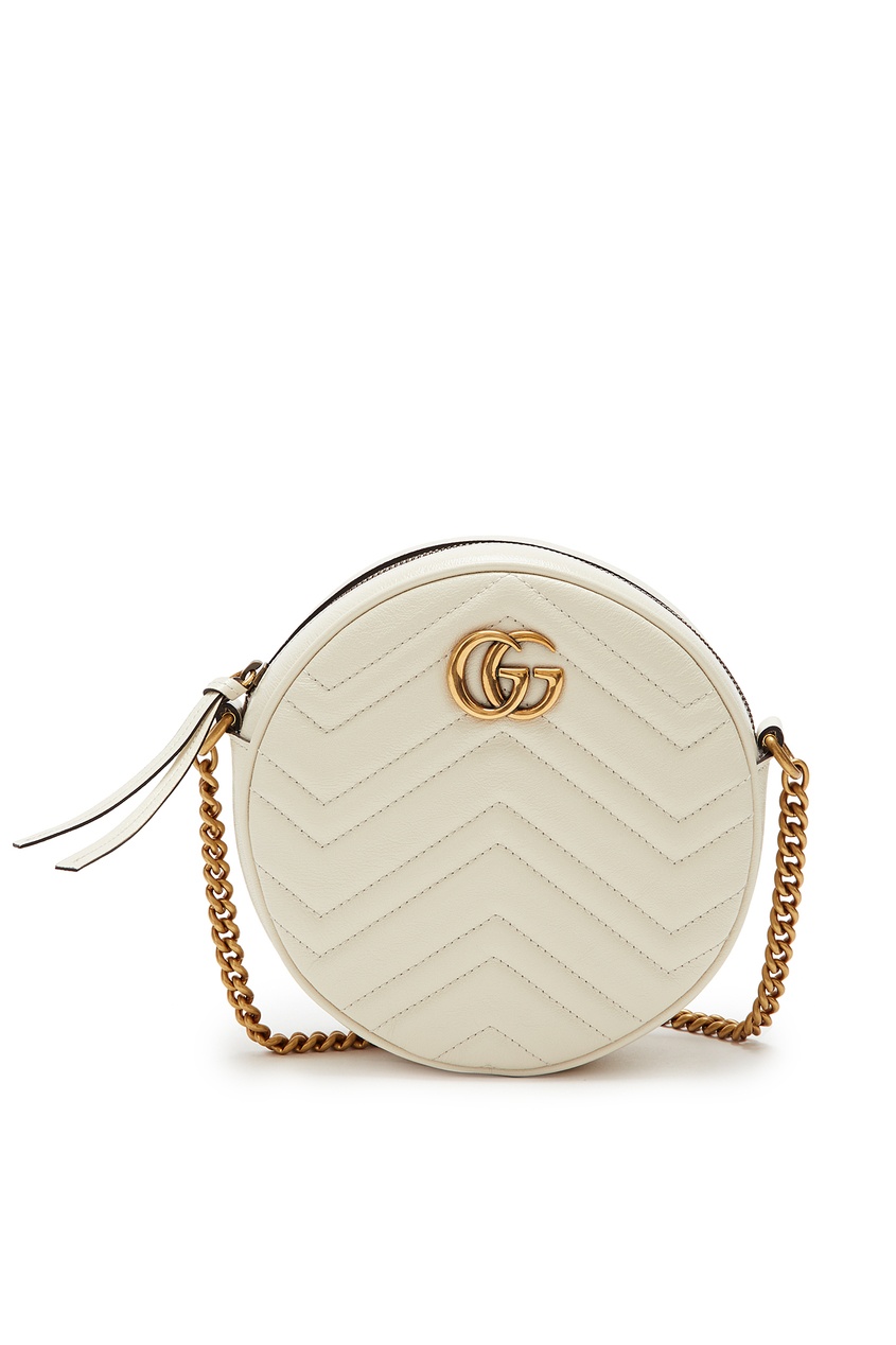 фото Круглая кожаная сумка-кроссбоди цвета экрю GG Marmont Gucci