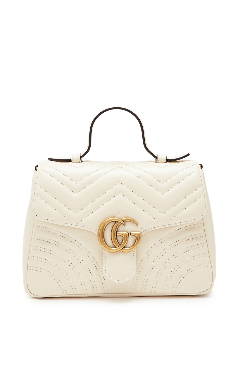 фото Кожаная сумка цвета экрю GG Marmont Gucci