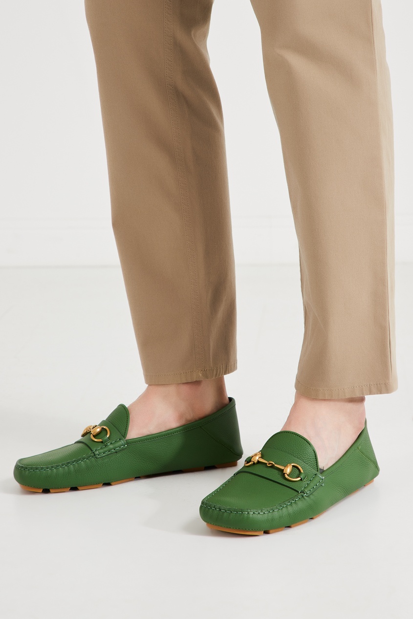 фото Зеленые кожаные мокасины Gucci man