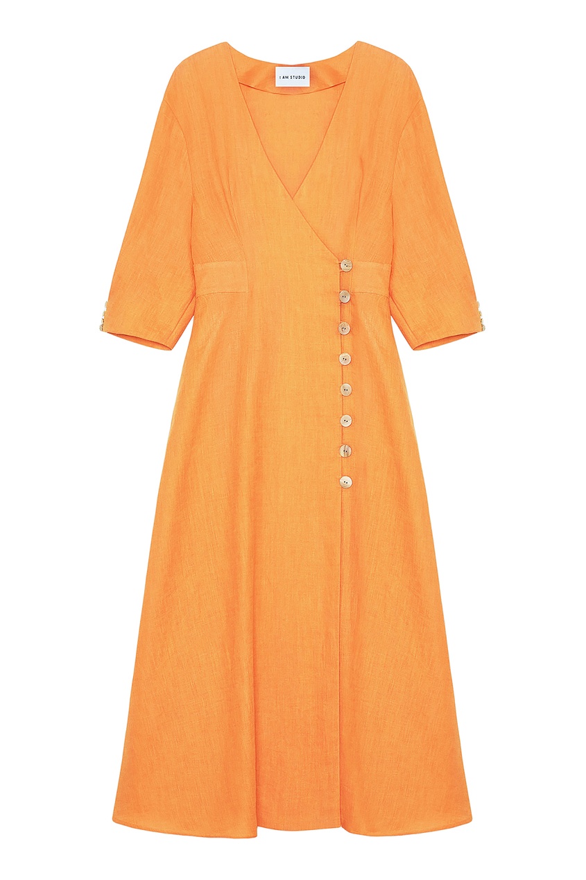 фото Оранжевое льняное платье миди i am studio