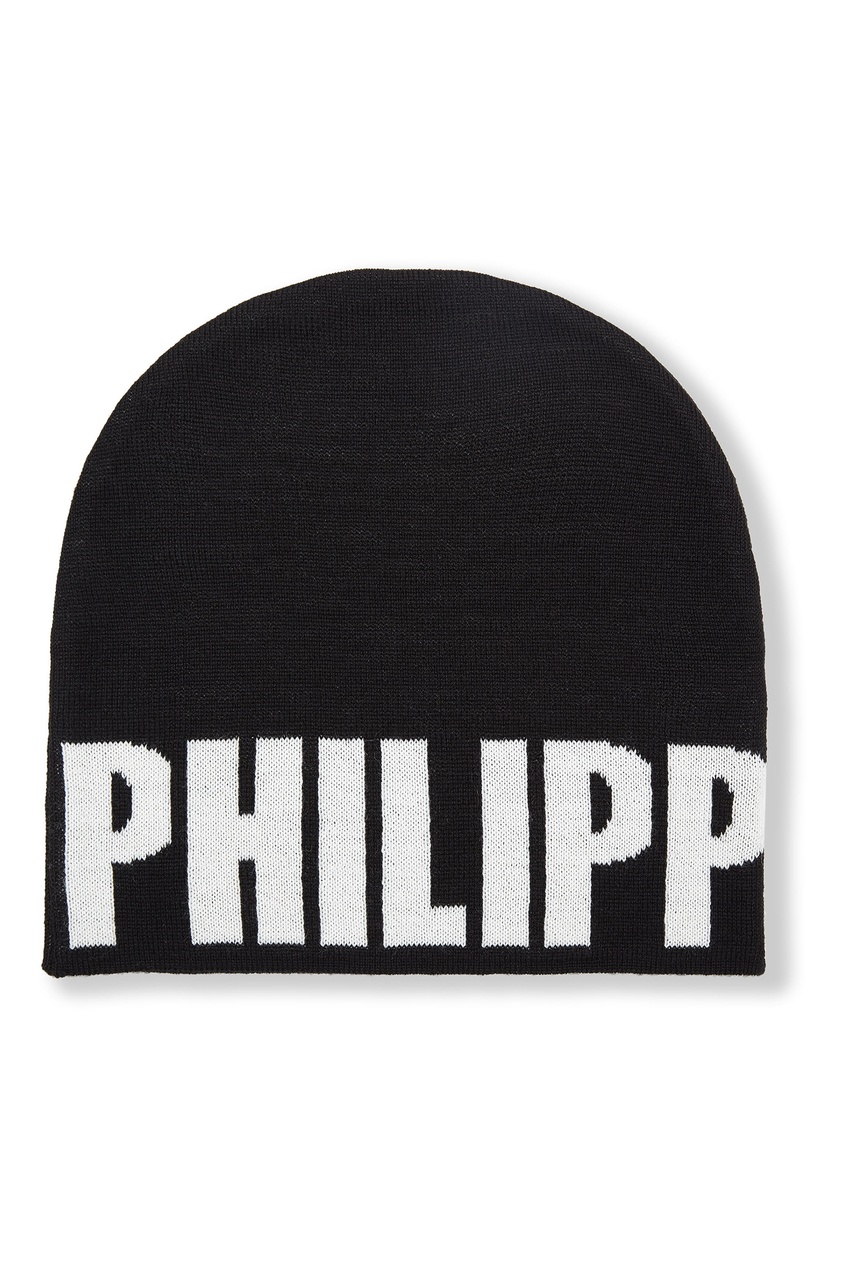 фото Черная шапка с крупным логотипом philipp plein kids