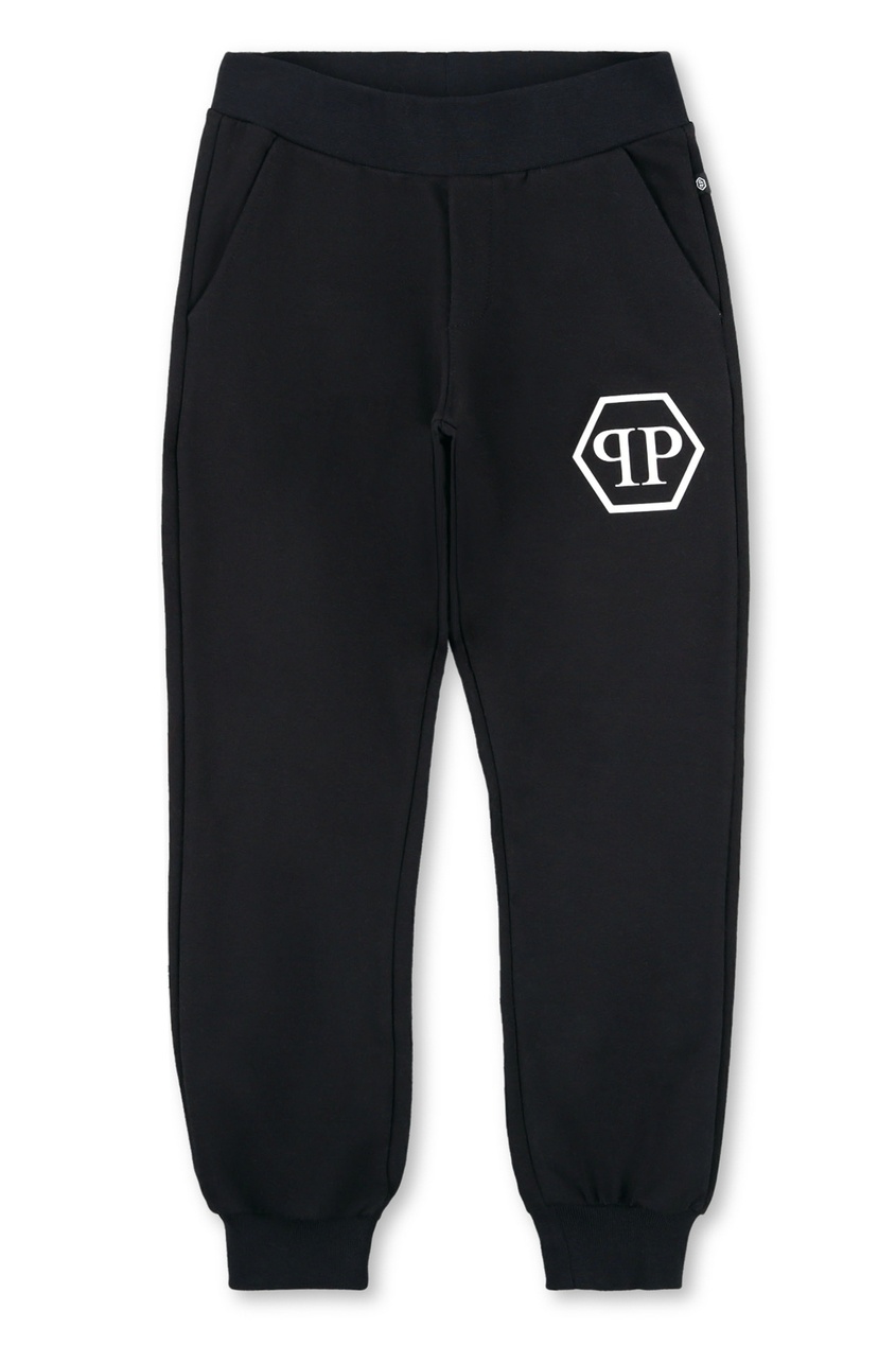фото Черные брюки с монограммой и логотипом philipp plein kids