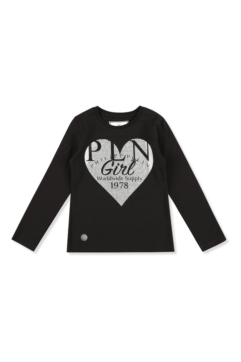 фото Черный лонгслив с сердцем Philipp plein kids