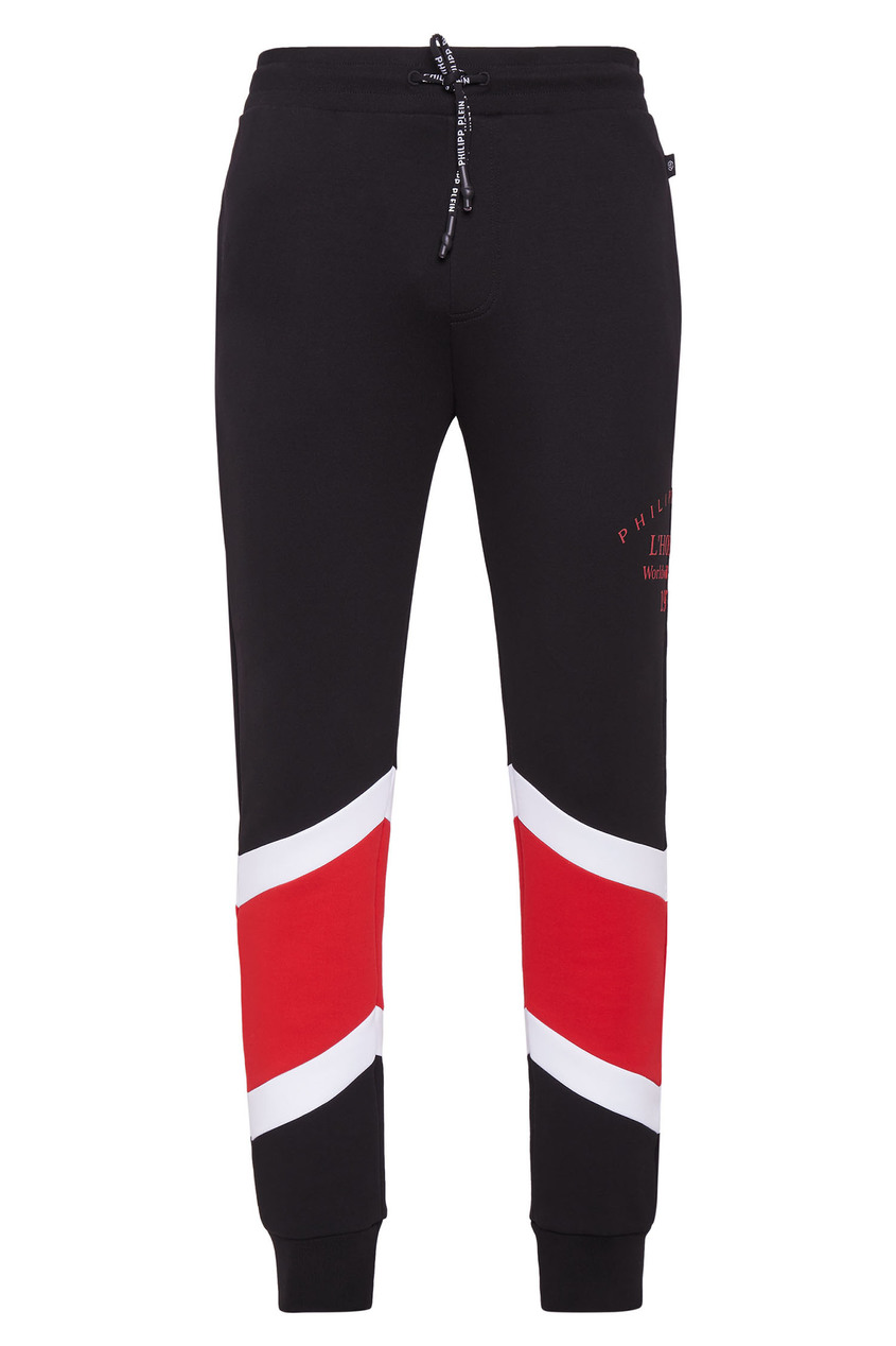фото Черные брюки с красно-белыми вставками philipp plein