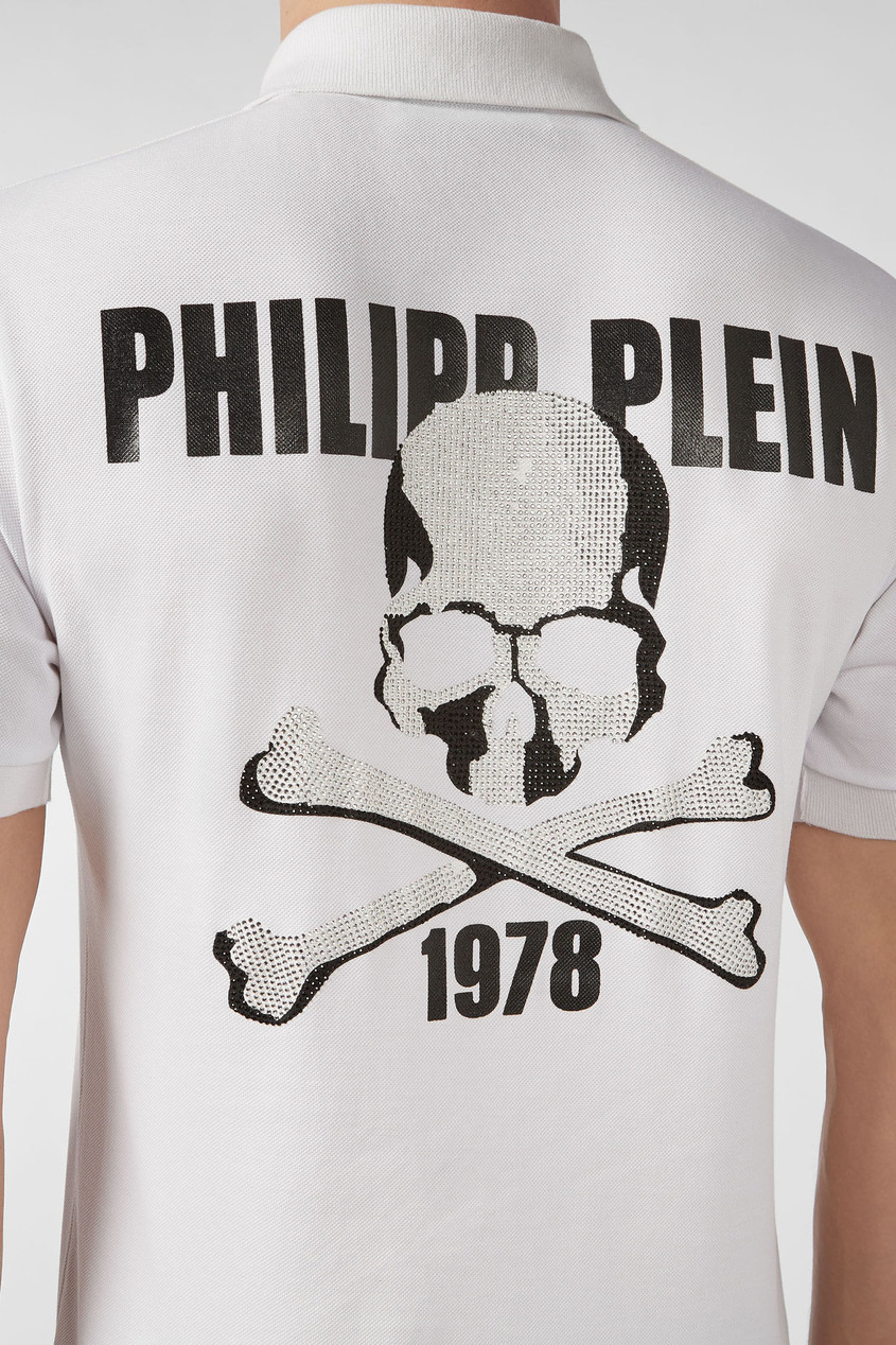 фото Белое поло с черепом и логотипом Philipp plein