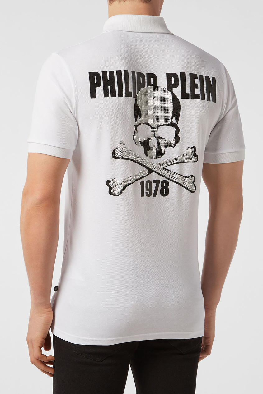 фото Белое поло с черепом и логотипом Philipp plein