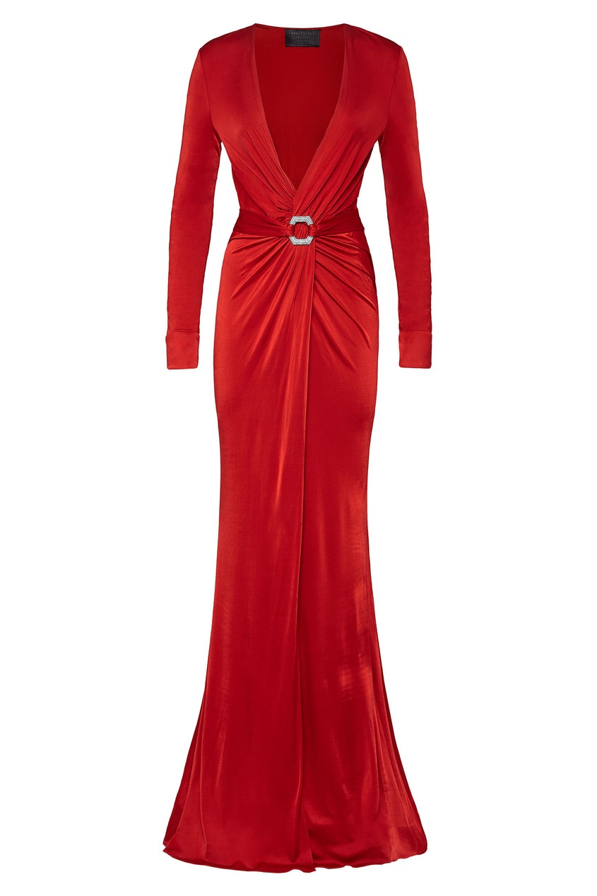 фото Красное платье макси elegant philipp plein