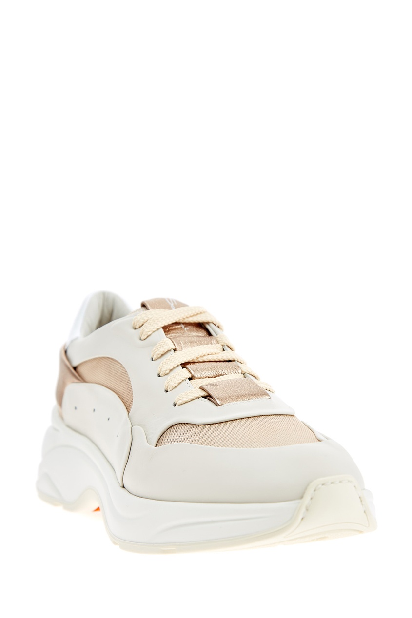 фото Золотисто-белые комбинированные кроссовки santoni