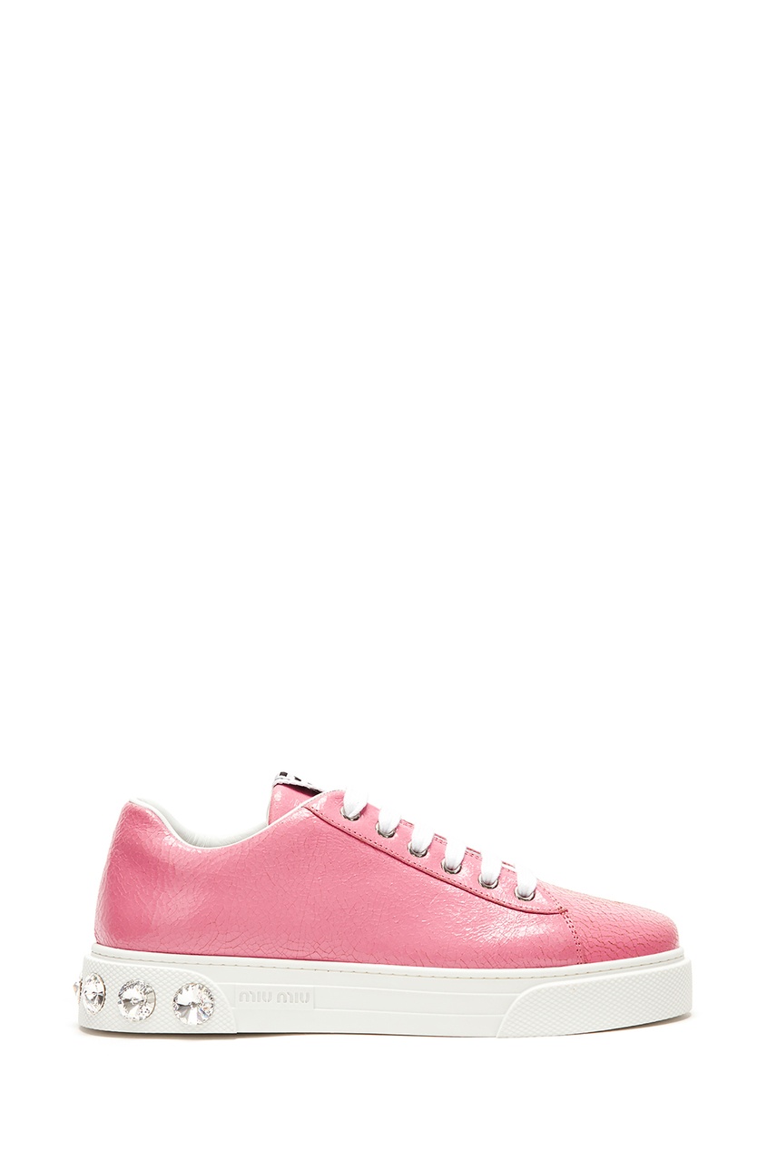 Розовые кожаные кроссовки с кристаллами от Miu Miu