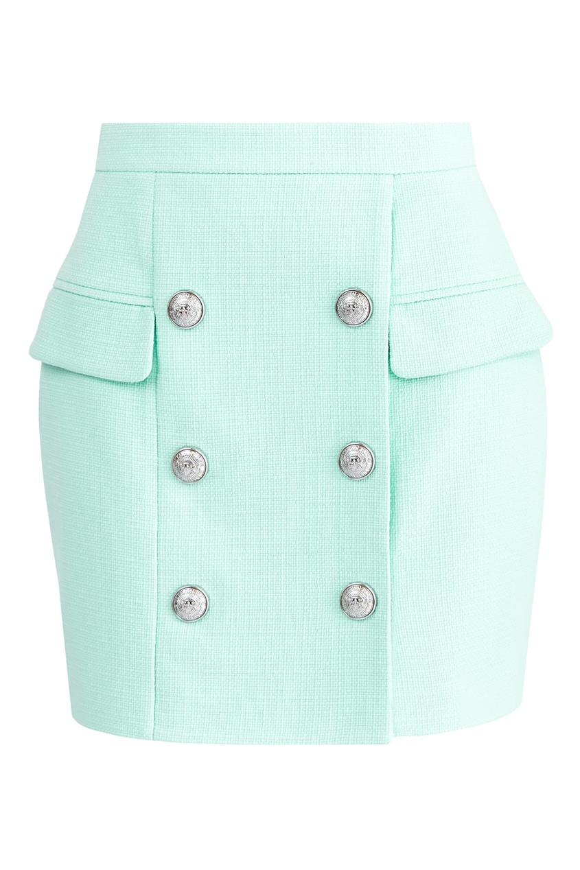 фото Короткая юбка мятного цвета с пуговицами balmain