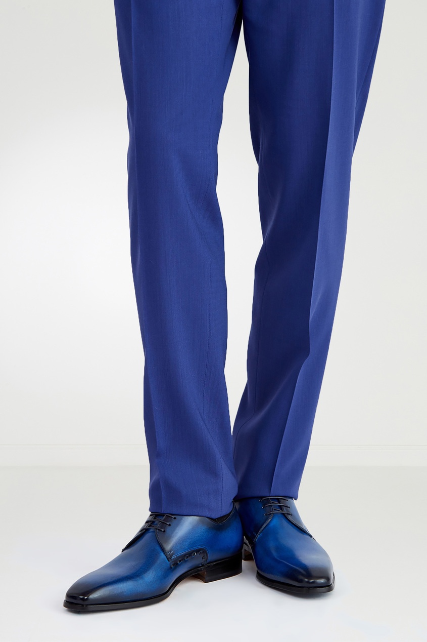 фото Кожаные туфли синего цвета moreschi