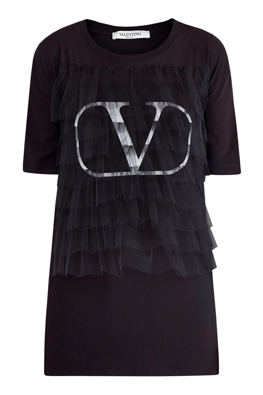фото Темная футболка с фатиновой вставкой Valentino
