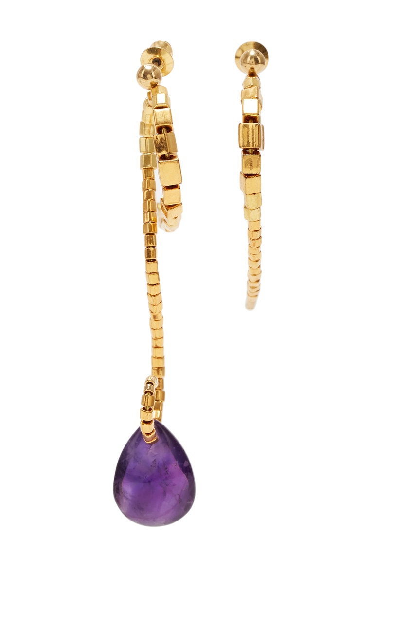 

Серьги с подвеской из аметиста асимметричные, Фиолетовый
